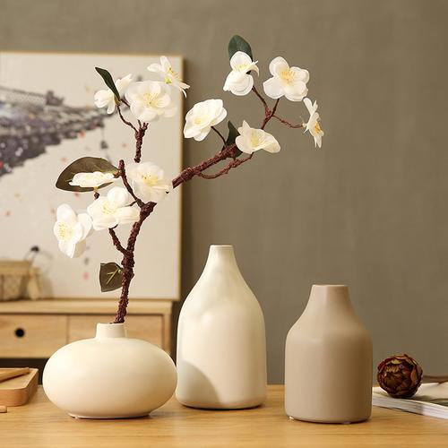 日式禅意家居饰品手工花插装饰摆件黑白色陶瓷花瓶三件套樱花套装三维